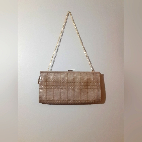 Aldo Handbags - Aldo NWT Women's Leather Clutch Purse Taupe Color Gold Chain Strap Snap Closure